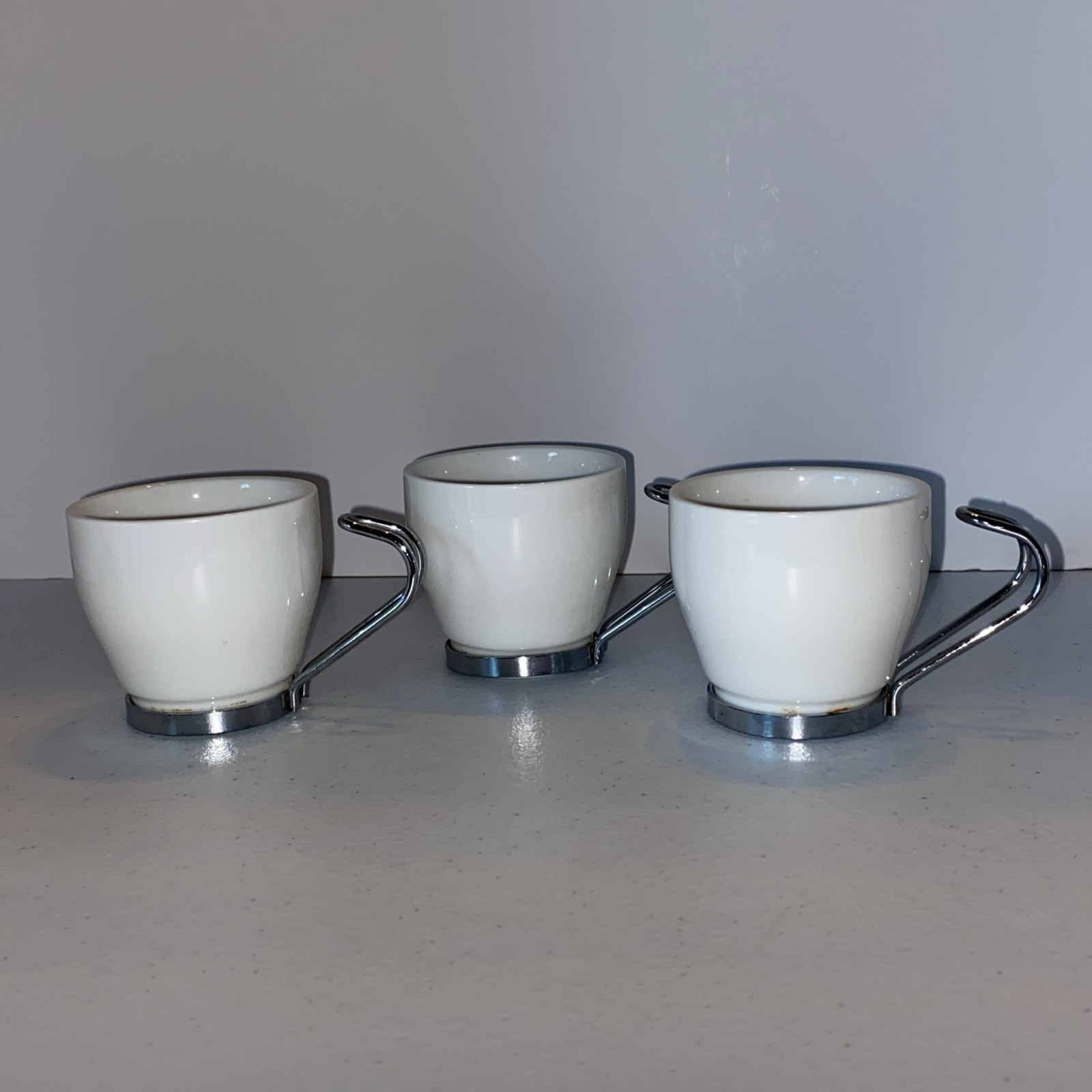 Crate & Barrel Espresso 3.5oz  Oslo White Steel Handles Set Of 3