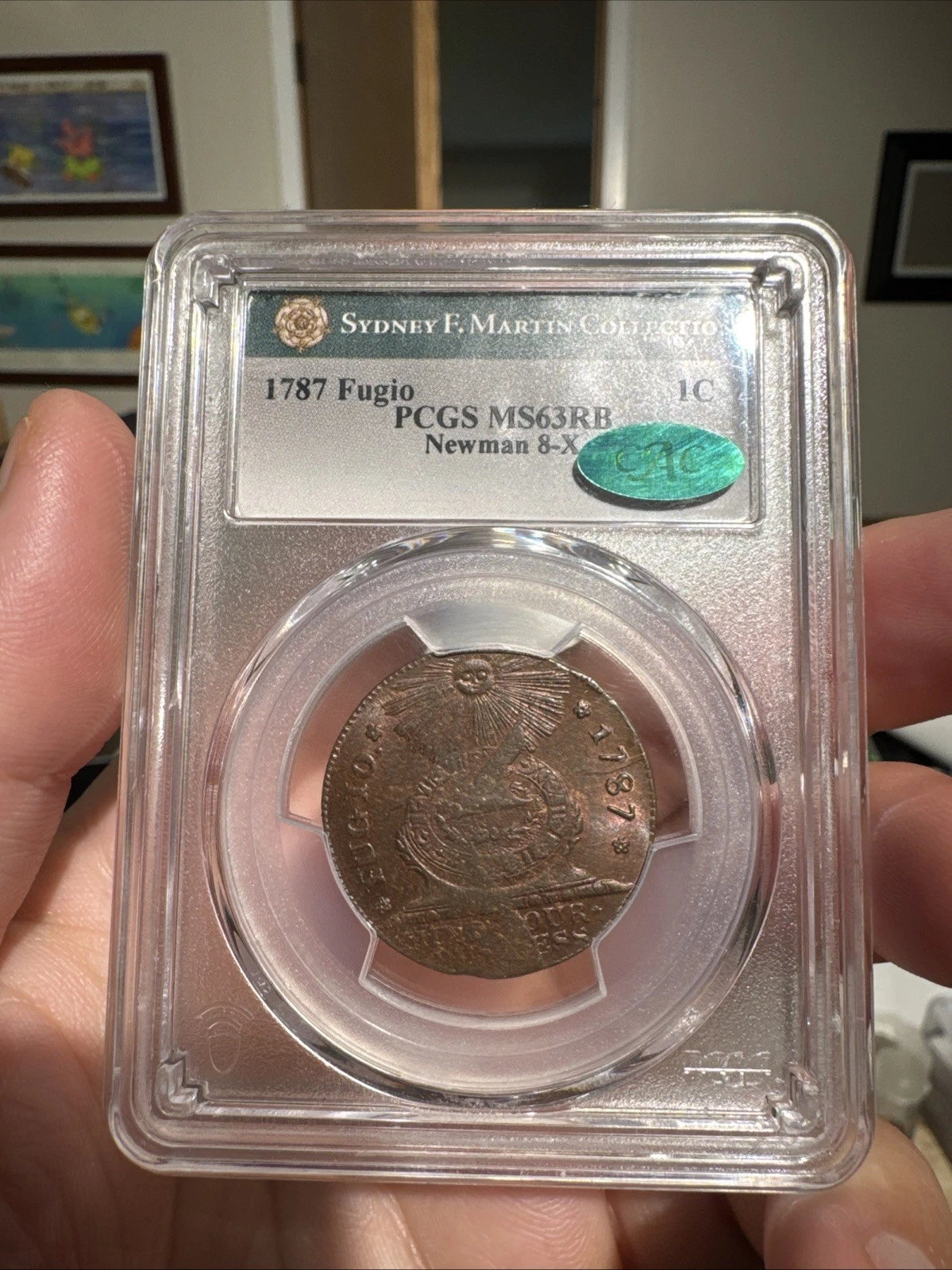 1787 Fugio 8-X PCGS MS 63 RB CAC. TOP POP rare Variety. Only One CAC! Gorgeous!