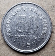 1955 Argentina 50 Fifty Centavos  - Nickel Clad Steel Coin - Argentinian - World