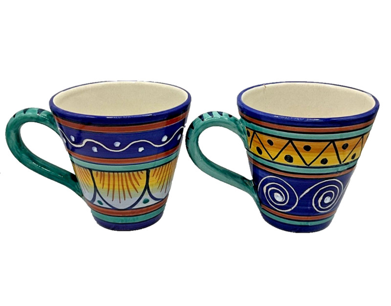 Pair of Sberna Deruta Colorful Hand Painted Earthware Mugs