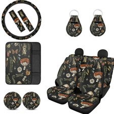 Mushroom Car Seat Covers Full Set of 12 Pcs,Retro Mushroom Auto Steering Whee...