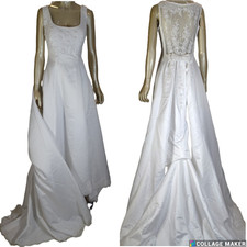 MON CHERI WHITE SATIN FLORAL BEADED MESH BACK DESIGN WEDDING DRESS W/TRAIN 12