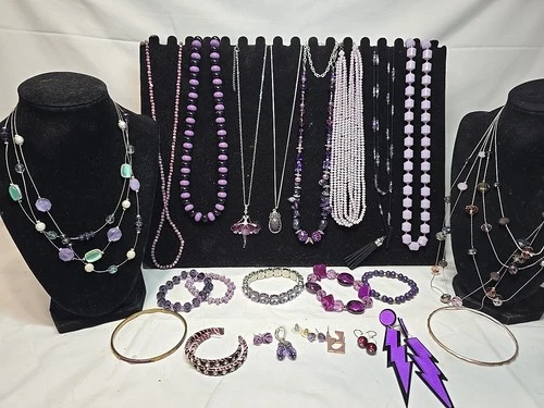 Vtg Now Purple Mixed Bulk Costume Jewelry Lot Necklaces Bracelets Earrings #982
