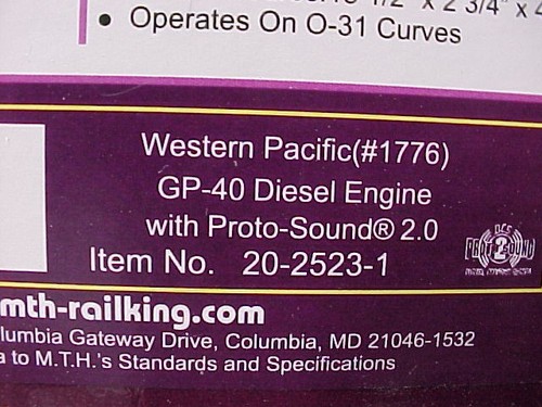 MTH Premier 20-2523-3 Western Pacific Bicen GP-40 diésel O nuevo | Zustand: New