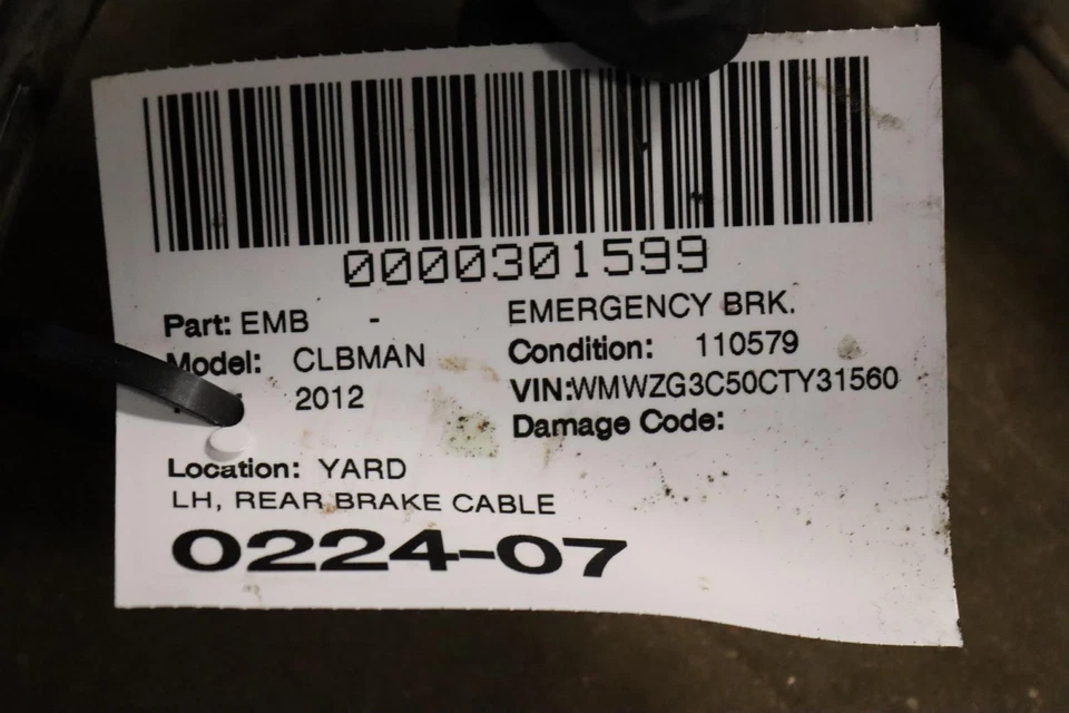 Mini Cooper Clubman 2008-2014 tracción delantera trasera izquierda cable freno estacionamiento OEM Foto 4 de 4