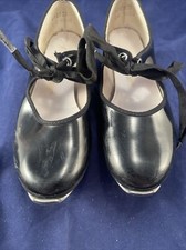 Dance Mates Girls Black Patent Leather Tap/Dance Shoes Size 12.5