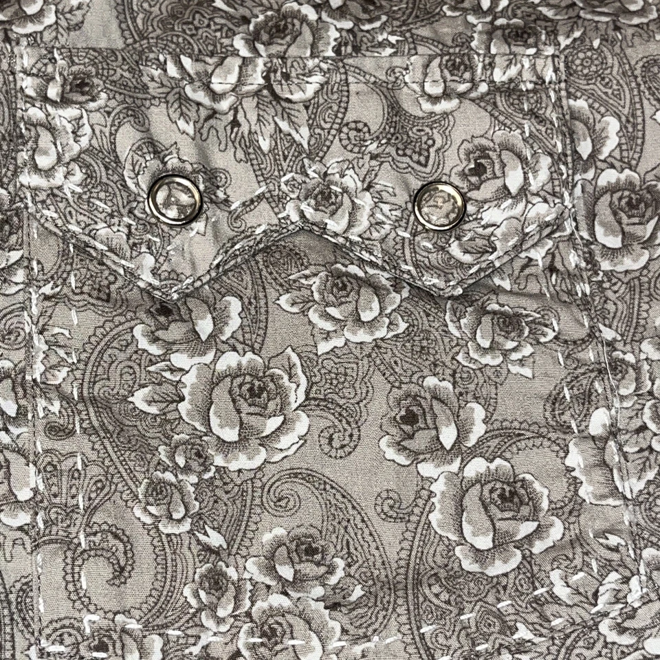 Camisa Brooks Dunn Panhandle Delgada Perla A Presión GRIS ROSAS FLORALES Western Rodeo Para Hombres Foto 4 de 4