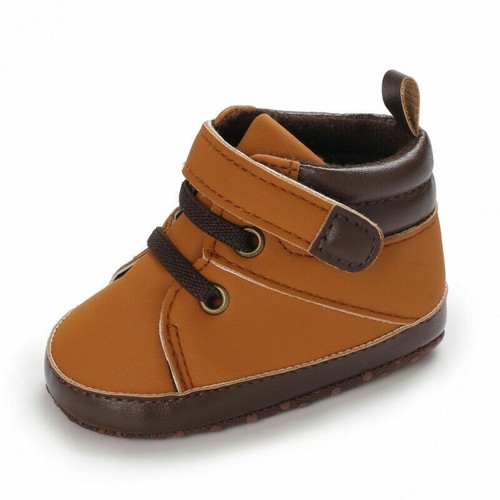 High Top Baby Boy 0-18 Months Soft sole Ankle Infant Shoes Black Moccassins - Picture 27 of 31