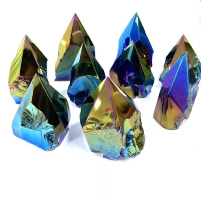 1 Crystal  Aura Electroplated Black Natral Rough Obsidian Tower Point USA Seller