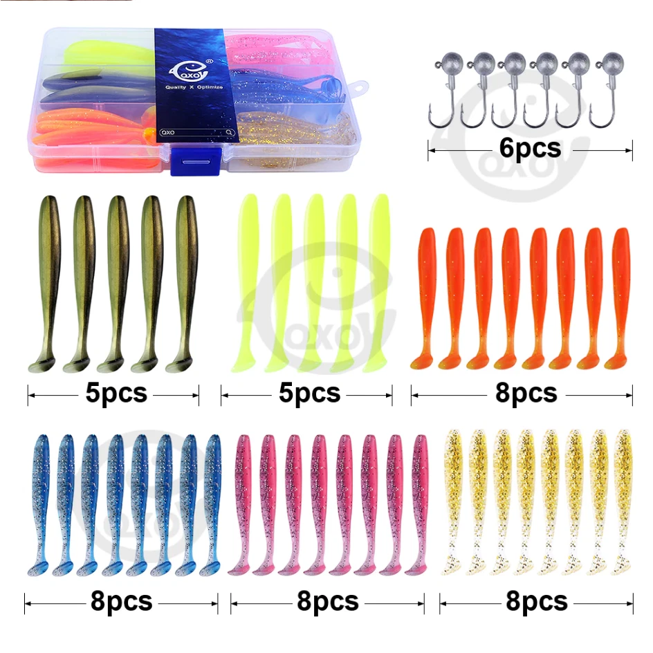 Kunstköder Gummifische Angel Set 50 tlg. Hecht Barsch Zander mit Jigköpfe in Box - Bild 2 von 4