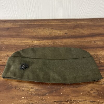 Vintage US Army Garrison Wool Military Green Hat Cap 11” Long