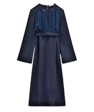 Zara Long Sleeve Midi Multi-Layered Dress Dark Navy Size S