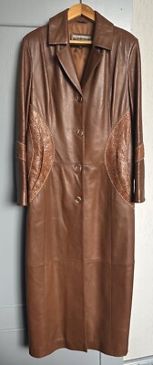 Vintage Damen Echtleder Regenmantel Orange Große L Litauisch