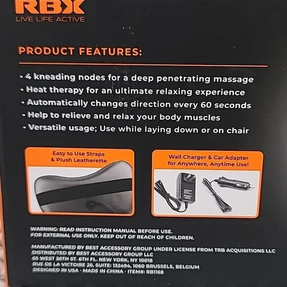 RBX Heated 3D Shiatsu Massage Pillow 4 Mode Deep Tissue Heat Therapy Cushion