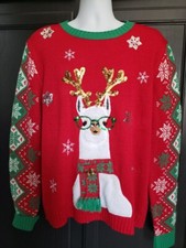 33 Degrees Large Ugly Christmas Sweater Llama Sparkle Sequin Red Sweater