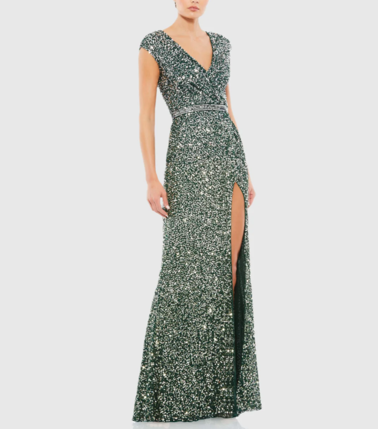 MAC DUGGAL Ombre Sequin Gown With Front Slit (size 8)