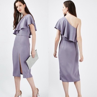 one shoulder frill midi dress