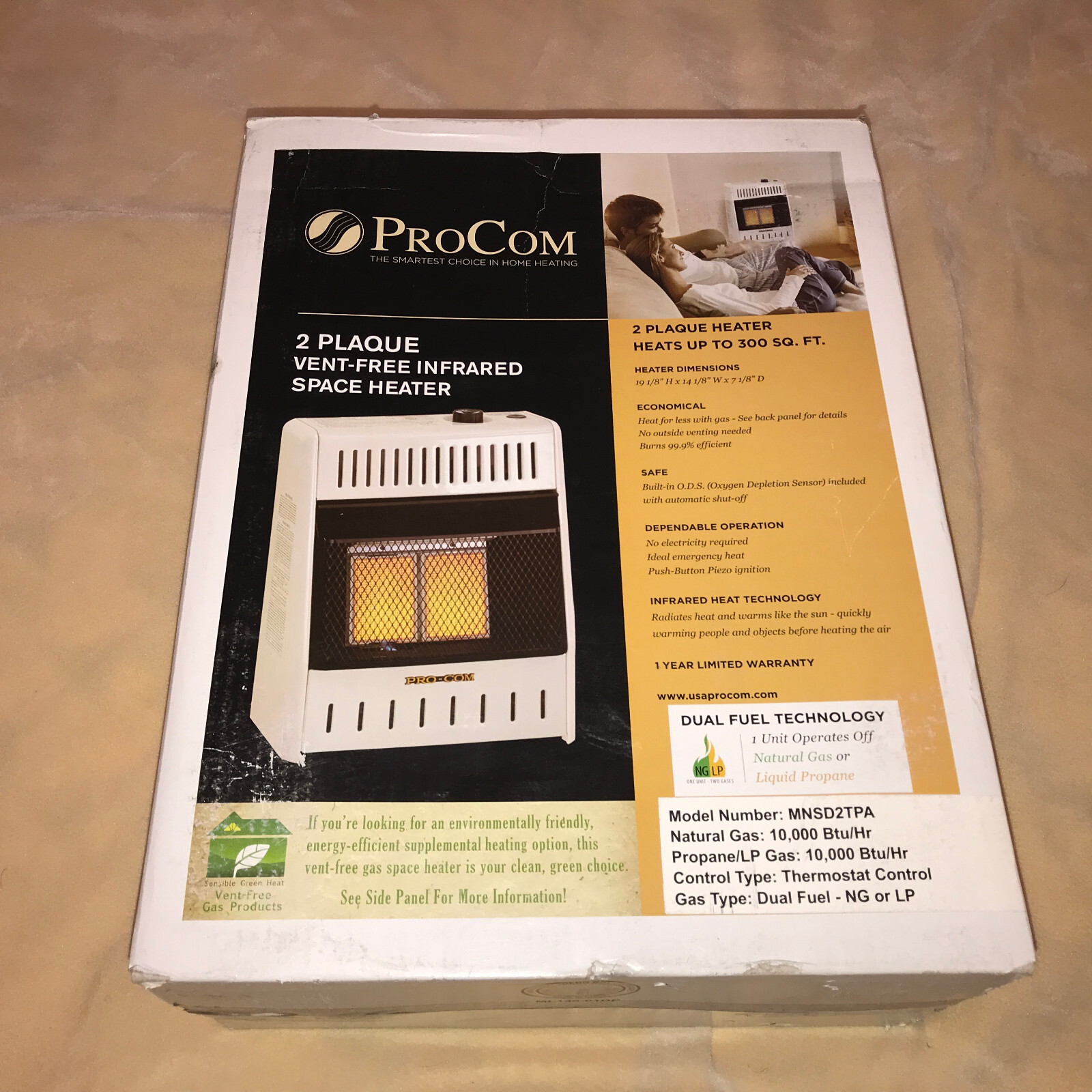 ProCom Dual Fuel Ventless Infrared Plaque Gas Space Heater – 10,000 BTU,  T-Stat | Inox Wind