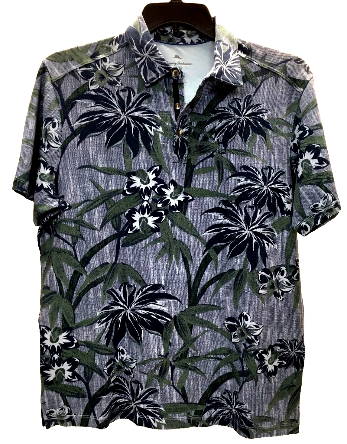 Tommy Bahama Men's, Bamboo Bungalow Camp Polo Shirt, Green/Blue, M
