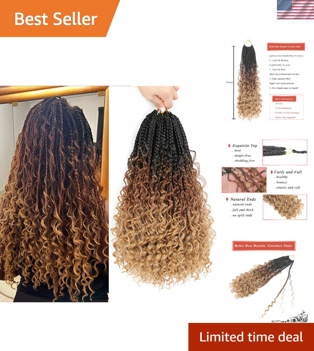 Lightweight 14 Inch Bohemian Crochet Braids - Easy Install for Beginners