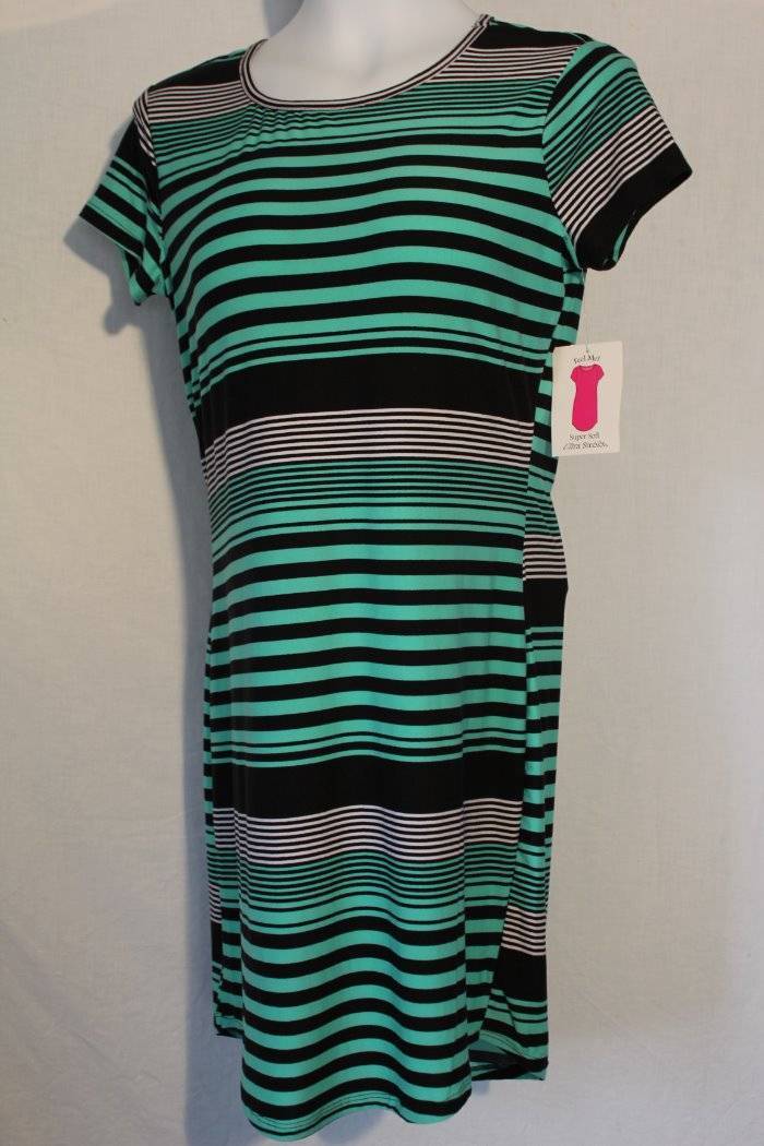 NEW Womens Dress Size Small Above Knee Length Green Black Striped