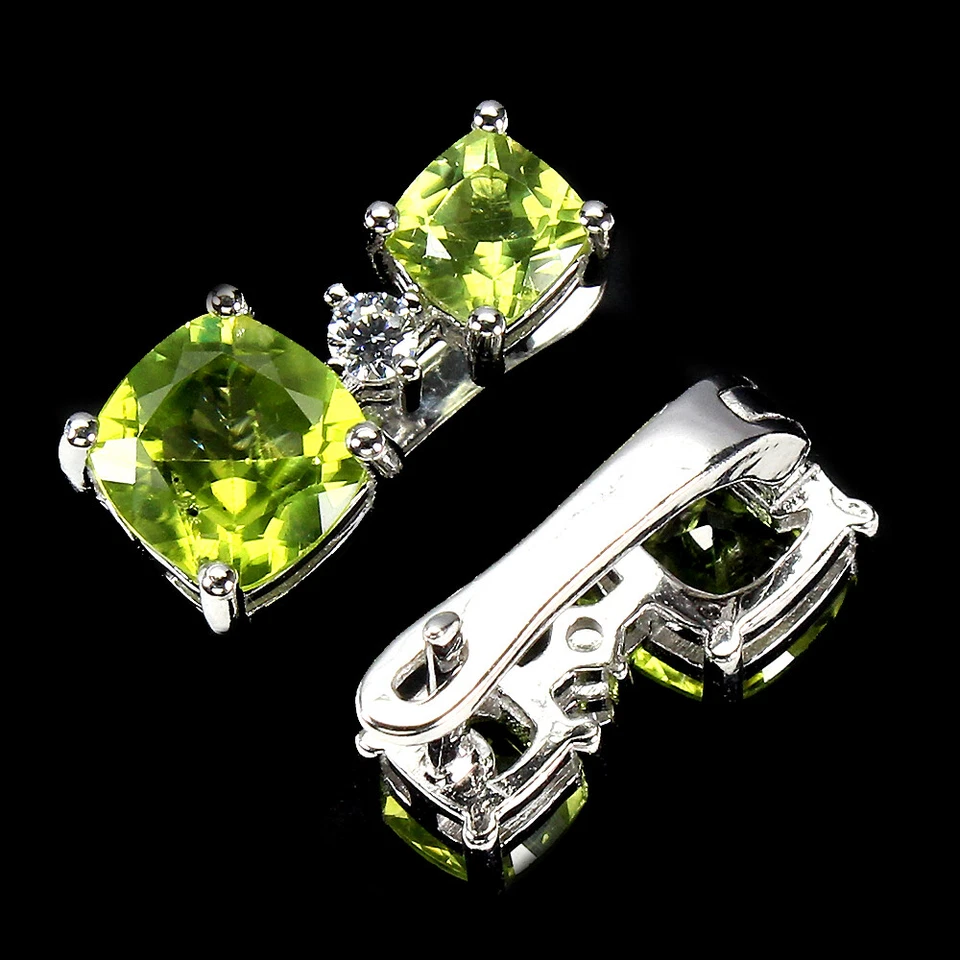 925 Sterling Silver Earrings Cushion Peridot 7mm Simulated Cz Gemstone Jewelry - Image 3 of 4