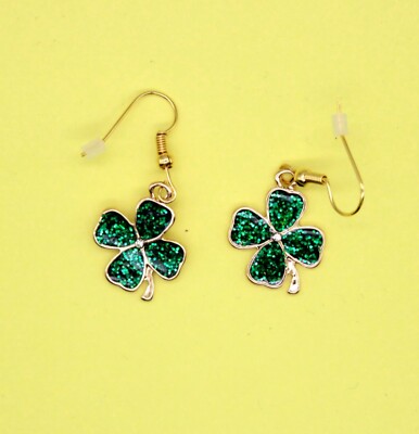 Four Leaf Lucky Clover Earrings Enamel Dangle Irish New *Buy 2, Get 1 Free*