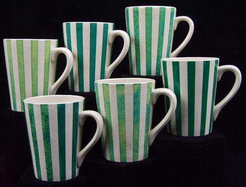 Tazas a rayas verdes vintage de cambio de siglo INGLATERRA Chinalier Shop NY City - Imagen 2 de 12