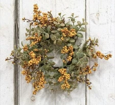 3" Mustard Pebble Creek Eucalyptus Floral Candle Ring Wreath Decor Accent