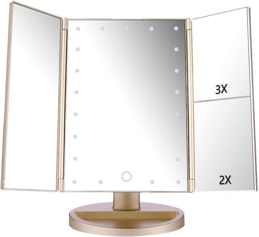 Floor Mount Tri-Fold LED Vanity Mirror with Touch Screen 21 Lights