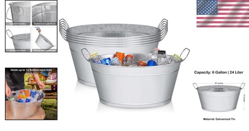 Rust-Resistant 6-Gallon Galvanized Beverage Tub - Ideal for BBQs & Weddings - 第 2/9 張圖片