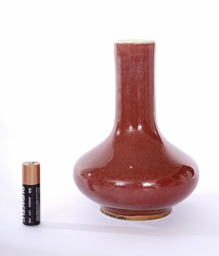 Vase chinois en porcelaine émaillée fleur de pêche flambée sang de bœuf années 30 - Photo 6 sur 11