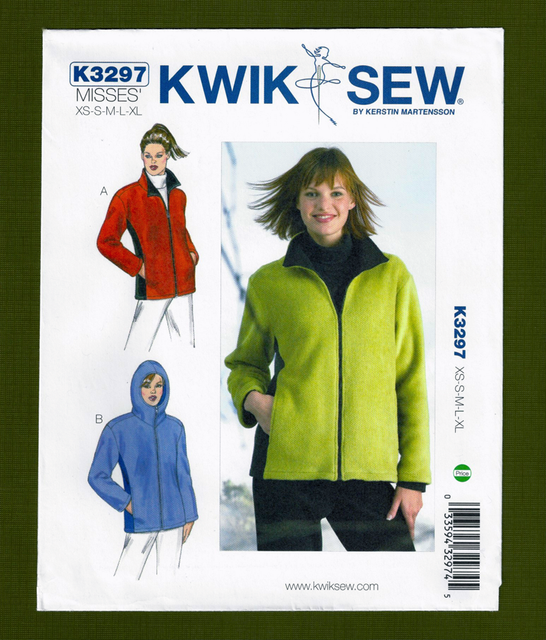 Kwik Sew 3297 ZipFront Fleece JACKET Sewing Pattern Uncut Size XS to