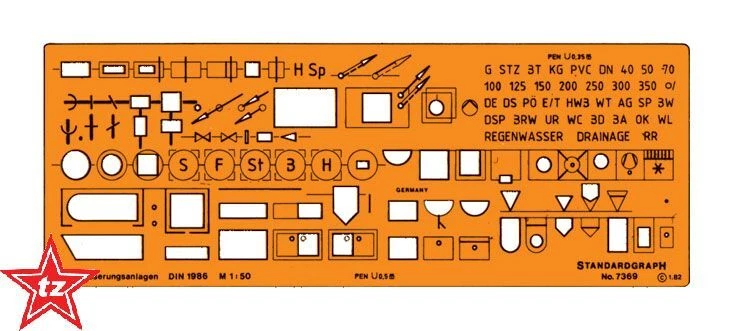standardgraph 7369 Schablone Entwässerungsanlagen 1:50 - NEU & OVP