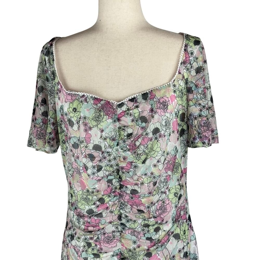 BCBGeneration Floral Ruched Mini Dress Garden Multi Short Sleeve, NWT Size 16 image 6