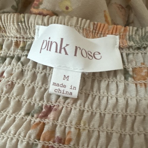 Abito rosa rosa floreale manica corta taglia M delicato civettuolo volant marrone boho western - Foto 5 di 5