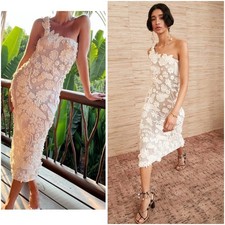 Ulla Johnson Sydel One Shoulder Floral Knit Dress Ivory P/S 100% Cotton $1395