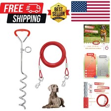 Dog Tie Out Cable and Stake 32/16/10 ft Outdoor, Yard and Camping, for Medium...