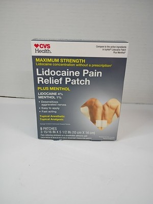 CVS Health Lidocaine 4% Pain Relief Patch Plus Menthol 1% NIB Sealed 5 Patches