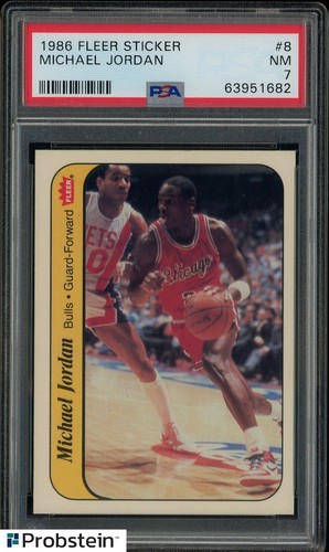 1986-87 Fleer Sticker #8 Michael Jordan RC Rookie HOF PSA 7 " LOOKS NICER "