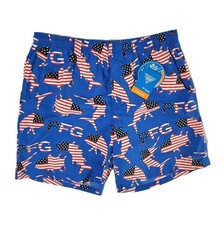 NEW Columbia PFG Super Backcast Swim Trunks Large American Flag Fish Omni Shade