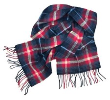 LOCHCARRON Of Scotland Scarf 100 Lambswool Tartan Plaid Fringe Red Gray Black