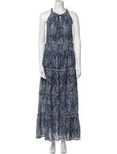 Caroline Constas womens Blue Paisley Halter Cotton Long Maxi Dress size Medium