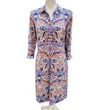 Talbots Women's Half Button Placket Shirt Dress Size Petite Small Royal Paisley