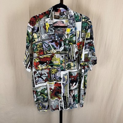 Marvel Spider-Man Comic Book Panel Print Rayon Button Down Shirt Mens XXL Multi