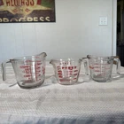 3 Vintage Glass Measuring Cups PYREX J Handles 2Cup/1Cup Anchor Hocking 1Cup Pyr