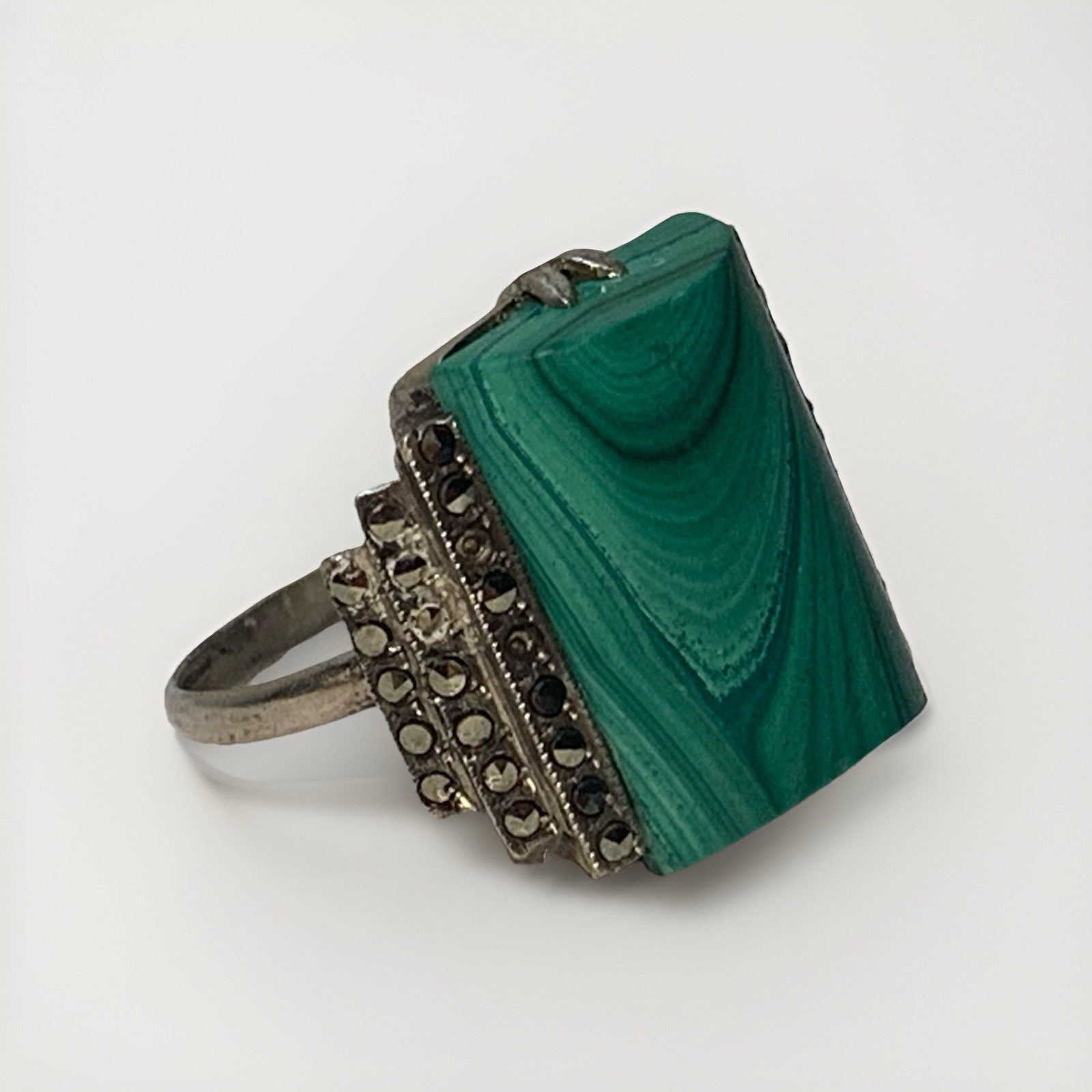 VINTAGE ART DECO STYLE RECTANGULAR MALACHITE RING… - image 1