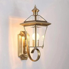 Vintage Brass Outdoor Wall Lantern – Rustic Glass E27 Sconce