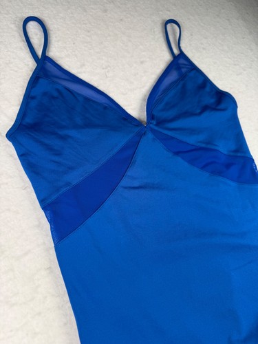 Zara Women’s Medium Electric Royal Blue Bodysuit Mesh Cutouts V-Neck Spaghetti