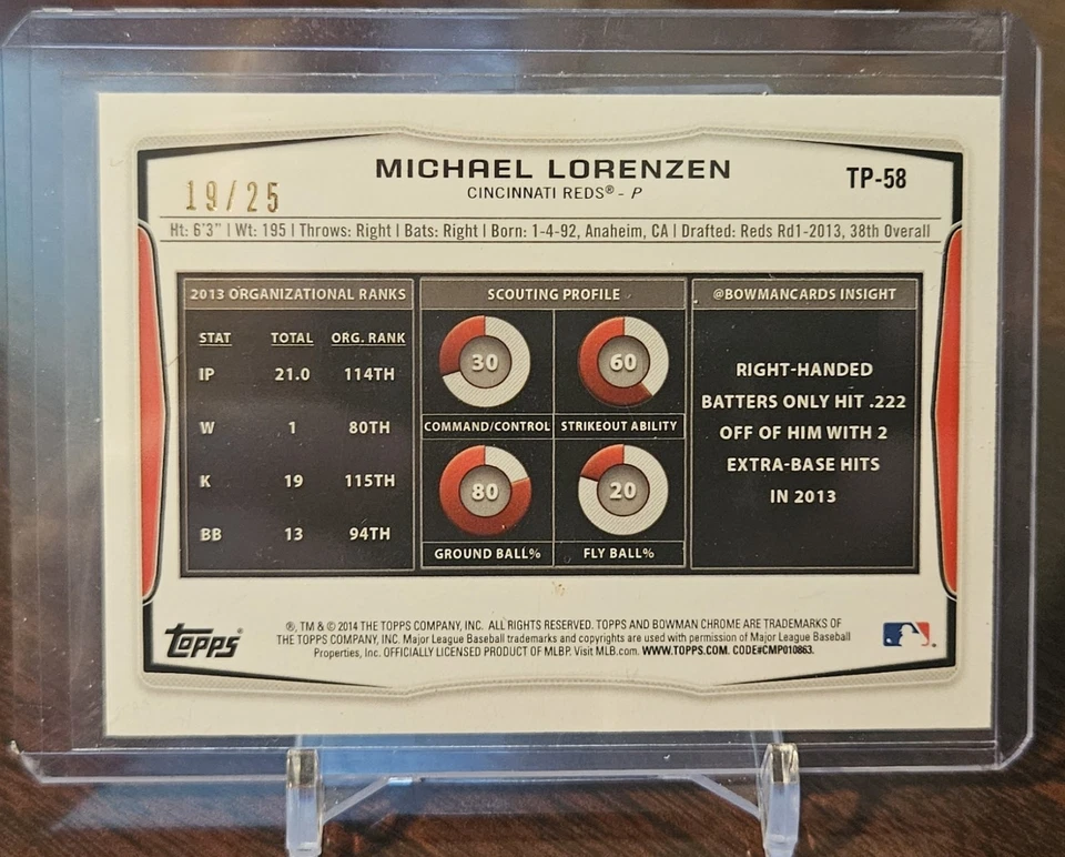 2014 Bowman Draft Top Prospects Orange Ice /25 Michael Lorenzen #TP-58 - Image 2 of 2